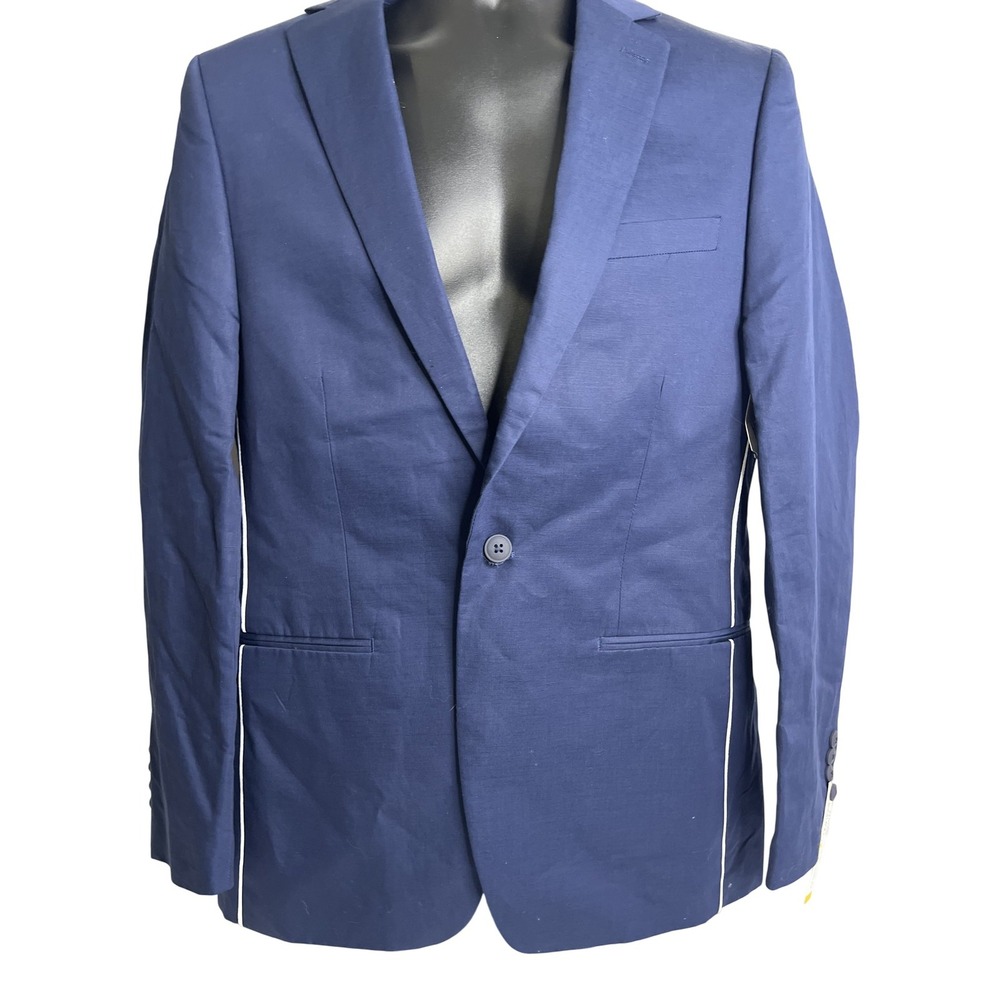 Calvin Klein Blazer Mens 40L Blue Slim Fit Cotton Linen Suit Jacket Sport Coat